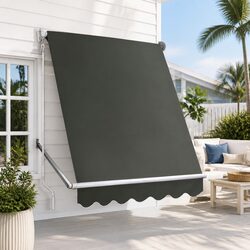 Retractable Pivot Arm Awning 1.5m x 2.1m Outdoor Shade Window Fixed Canopy Grey
