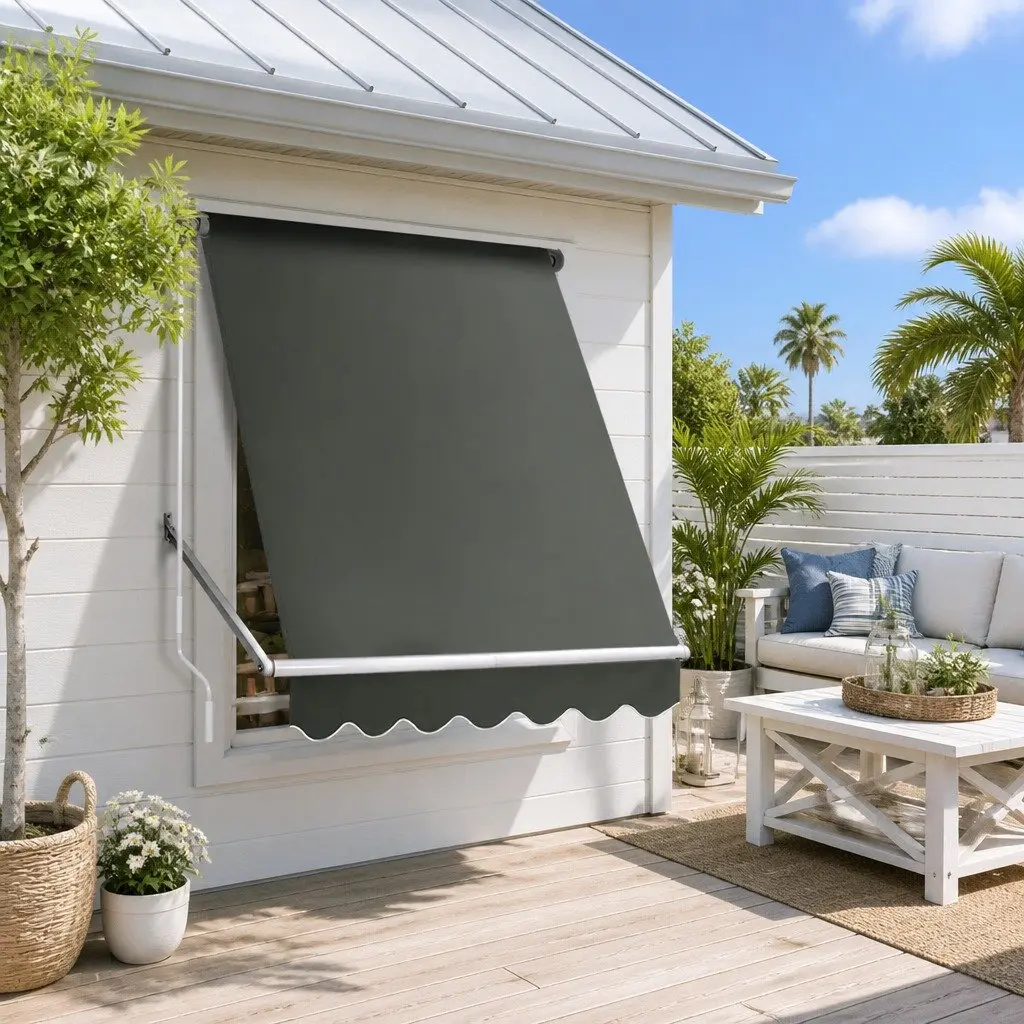 Retractable Awning Grey 1.5m x 2.1m UV Resistant Aluminum Frame Polyester Fabric