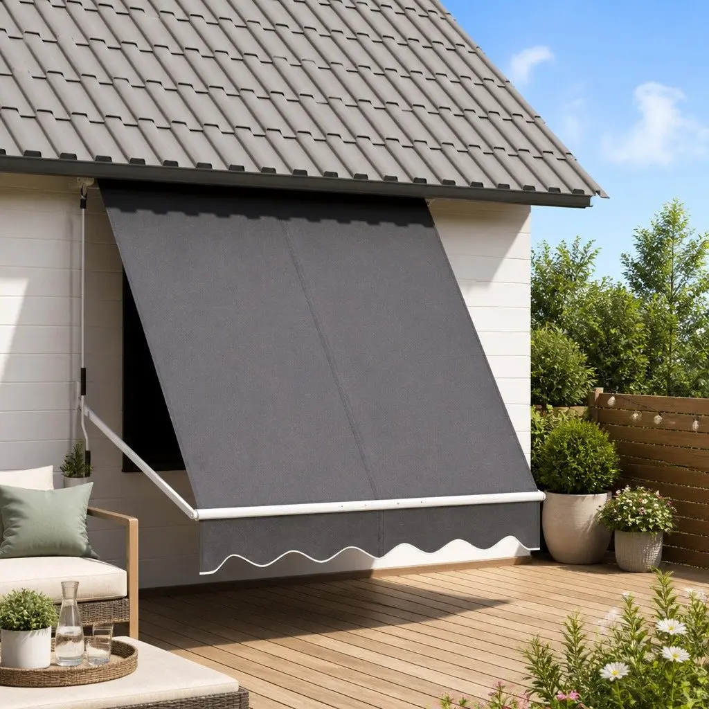 Retractable Awning Grey 2.1X2.1M Polyester Fabric UV Resistant Hand Crank Operation