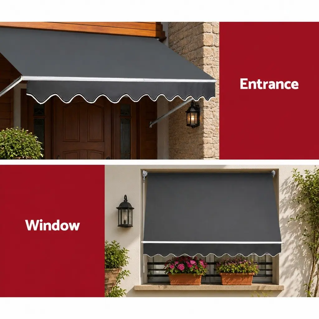 Retractable Awning Grey 2.4X2.1M Polyester Fabric UV Protection Hand Crank Operation