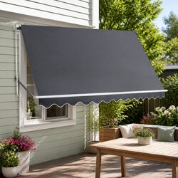 Retractable Pivot Arm Awning 3.1m x 2.1m Outdoor Blinds Window Canopy Grey