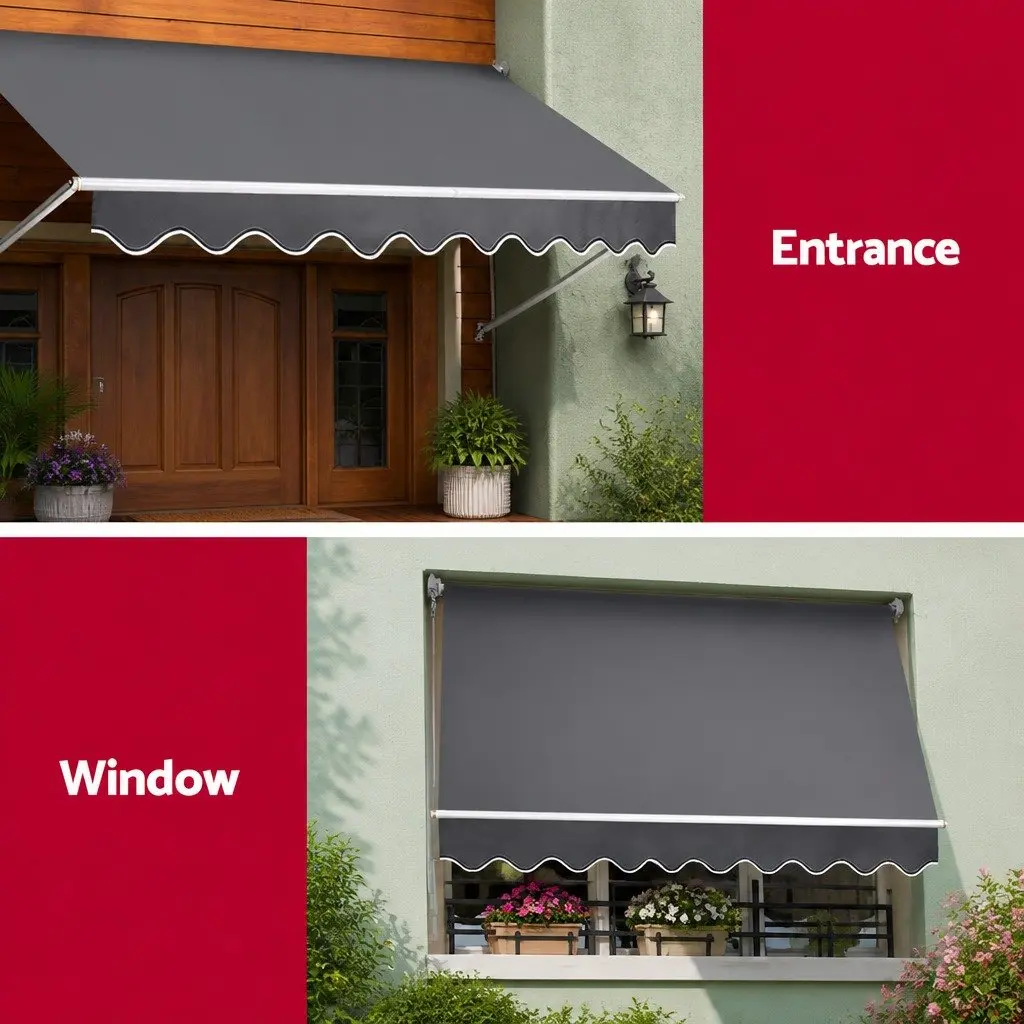 Retractable Awning Grey 3.1m x 2.1m Polyester Fabric UV Resistant Hand Crank Operation