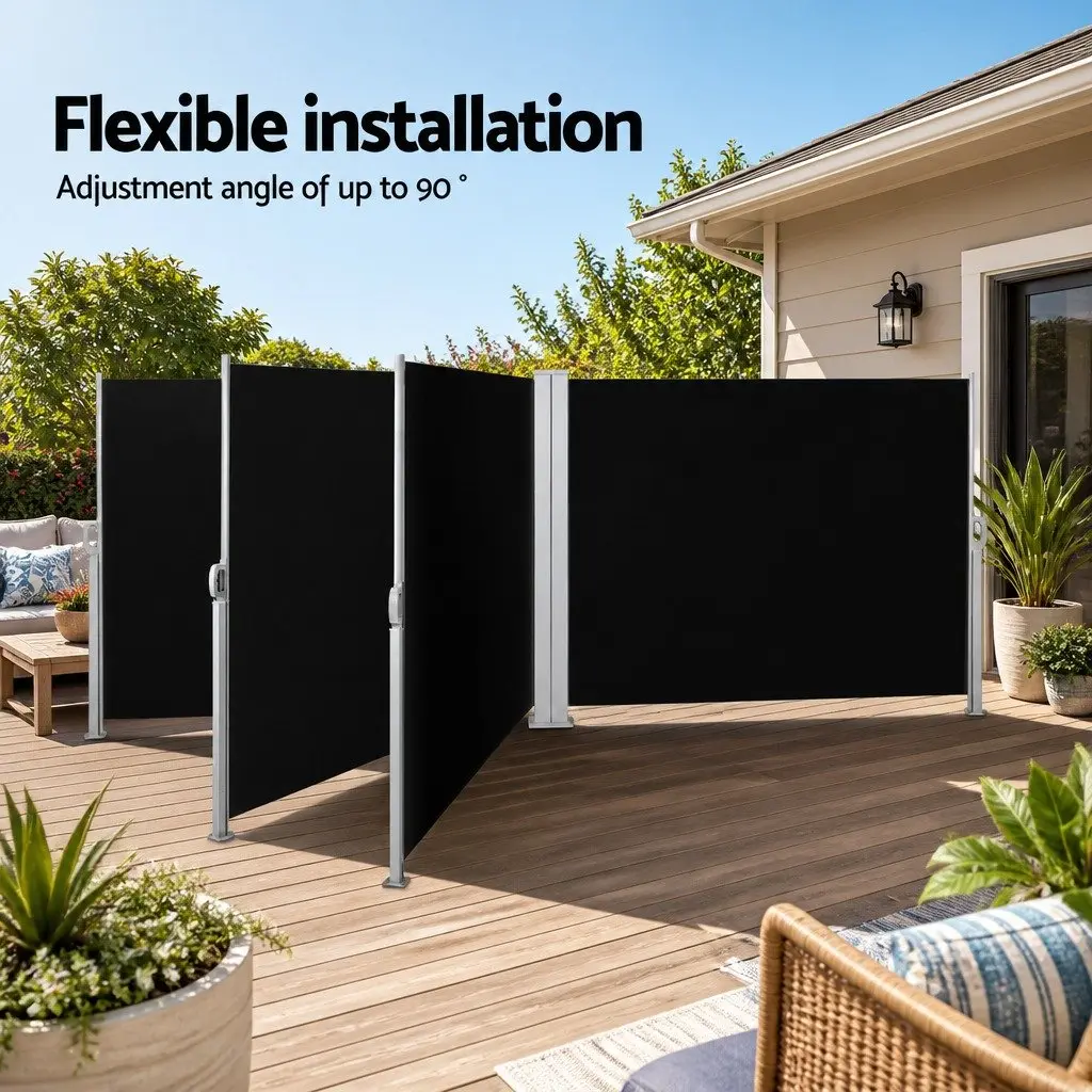 Retractable Side Awning Black 2M x 6M Steel Frame UV Tear Resistant Polyester Fabric