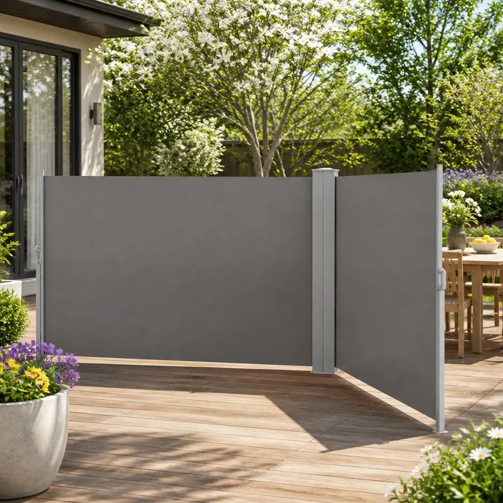 Retractable Side Awning Grey 2x6M UV and Tear Resistant Polyester with Steel Frame