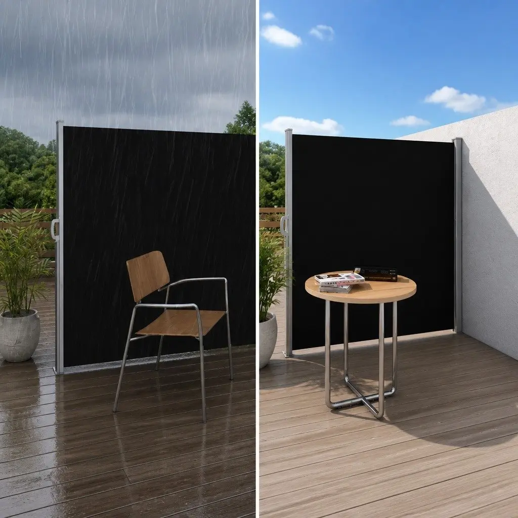 Retractable Side Awning Black 2X3M UV and Tear Resistant Polyester Fabric