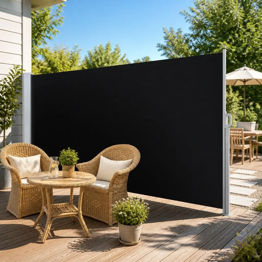 Retractable Side Awning Black 2X3M UV and Tear Resistant Polyester Fabric