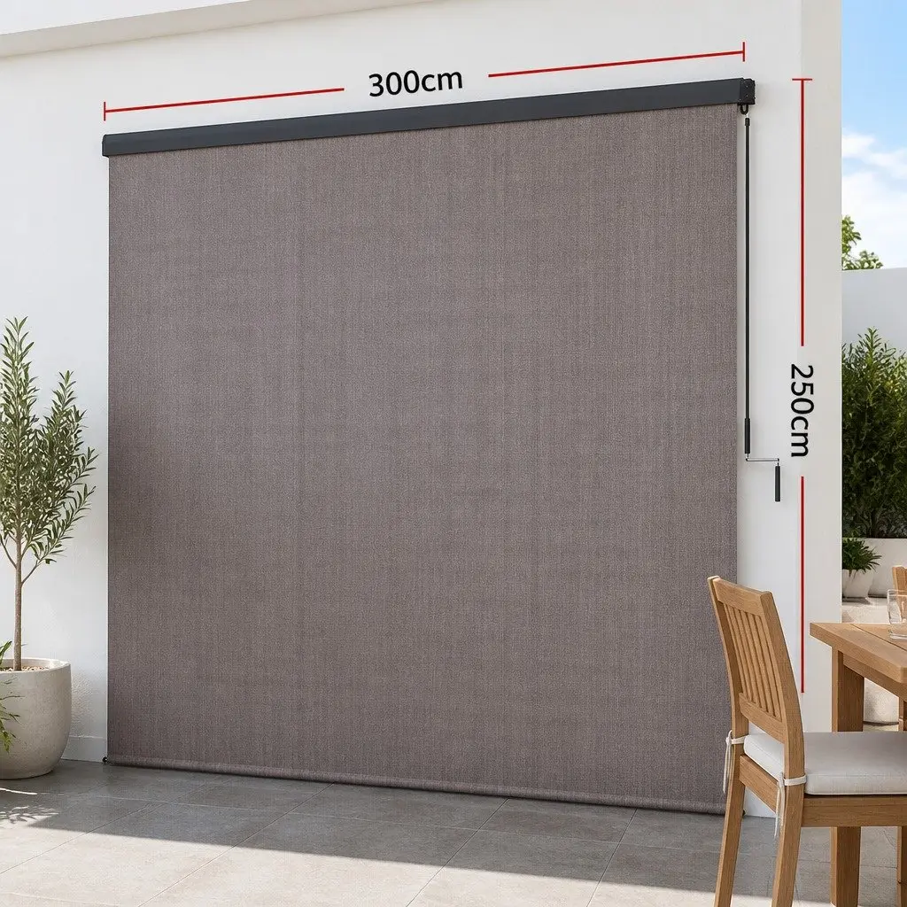 Retractable Awning Brown 3M x 2.5M Hand Crank Patio Shade