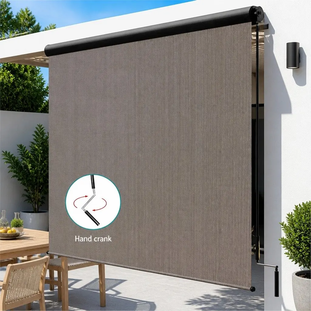 Retractable Awning Brown 3M x 2.5M Hand Crank Patio Shade