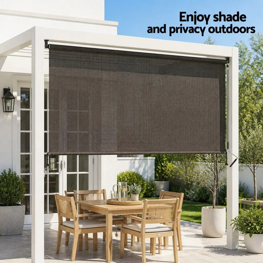 Retractable Awning Brown 3M x 2.5M Hand Crank Patio Shade