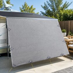 Caravan Privacy Screen Roll Out Awning End Wall Side Sun Shade 3.7 x 1.95M Grey
