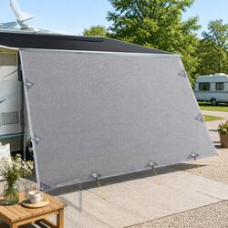 Caravan Privacy Screen Roll Out Awning 4M x 1.95M End Wall Side Sun Shade Grey