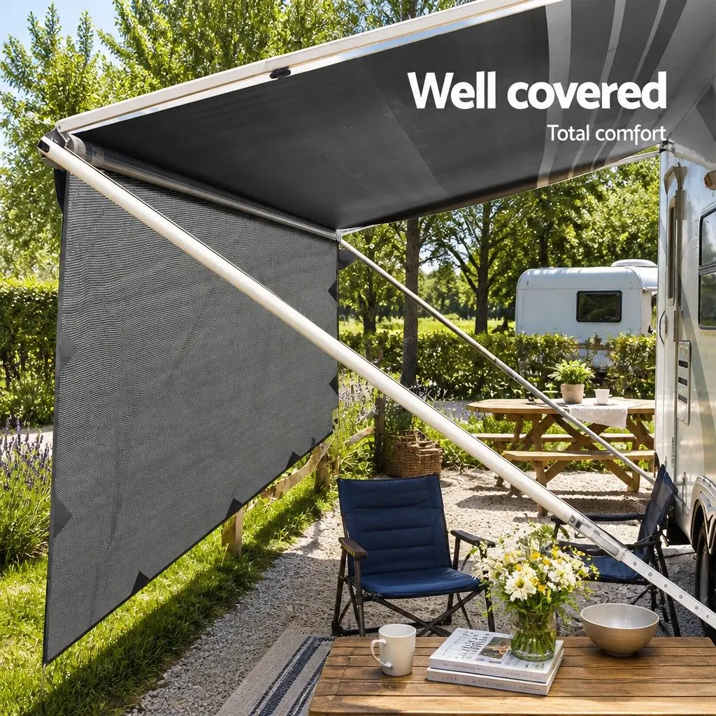 Caravan Privacy Screen Grey 4M x 1.95M UV Protected Roll Out Awning Side Sun Shade