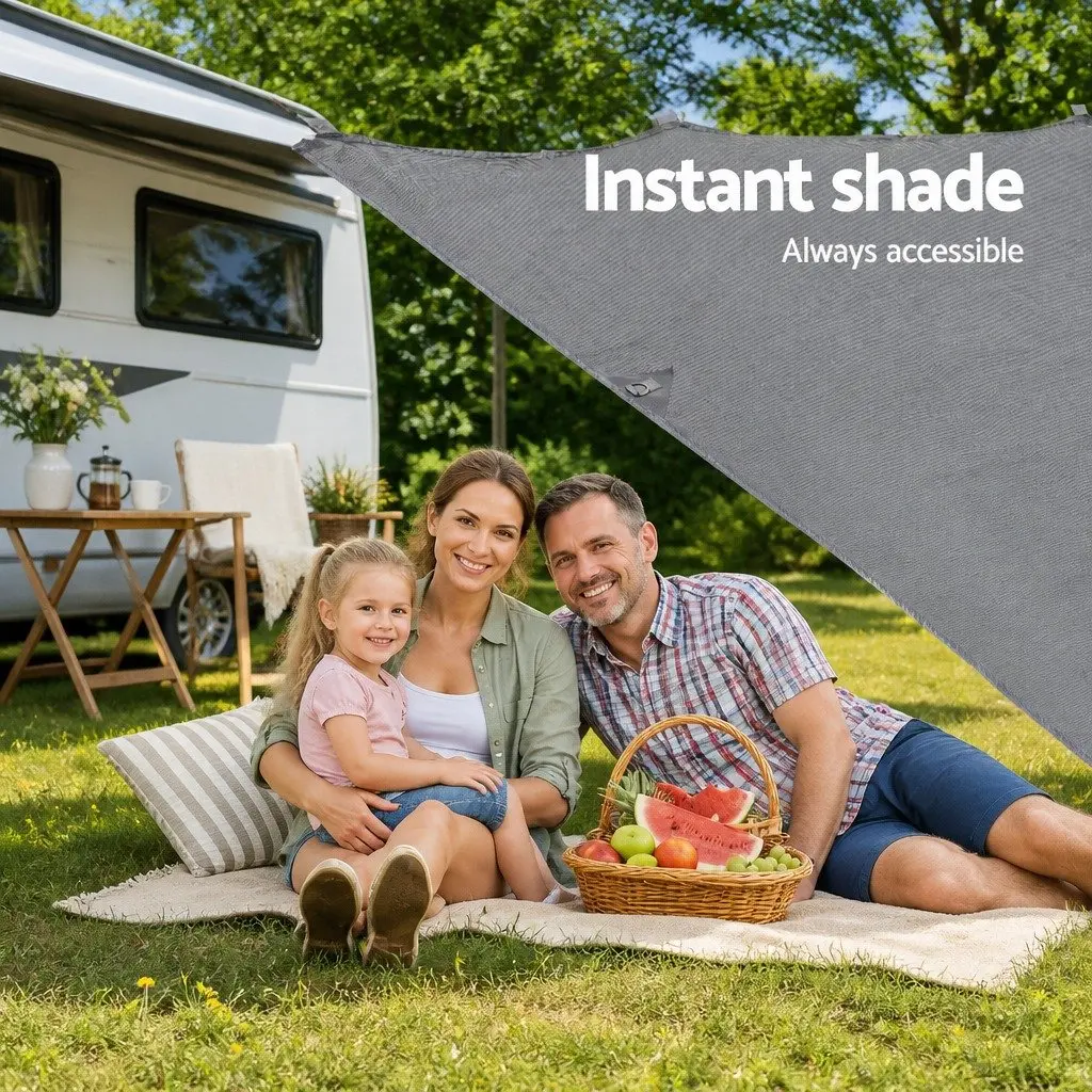Caravan Privacy Screen Grey 4M x 1.95M UV Protected Roll Out Awning Side Sun Shade