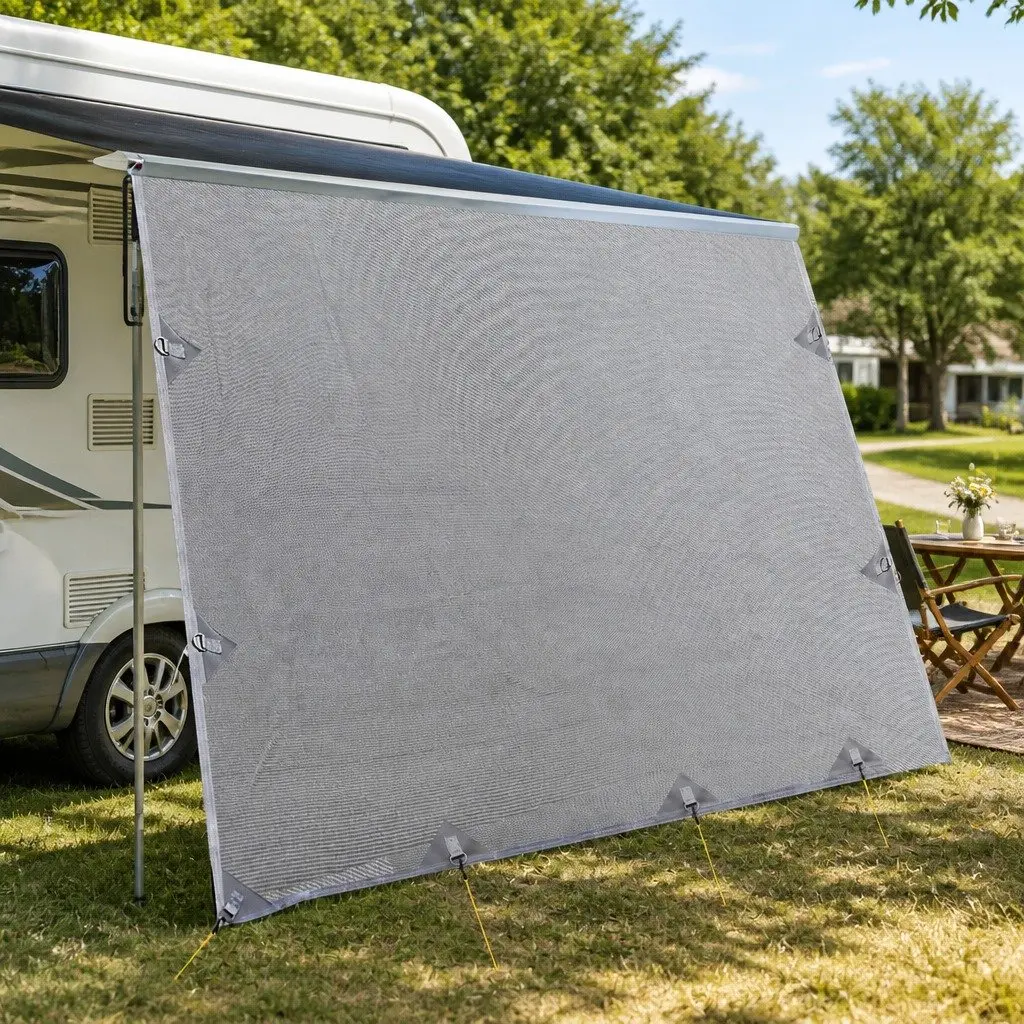 Caravan Privacy Screen Grey 4M x 1.95M UV Protected Roll Out Awning Side Sun Shade