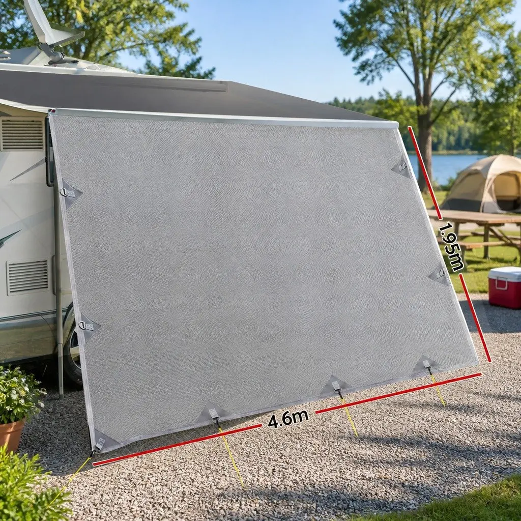 Caravan Privacy Screen Grey 4.6x1.95M UV Protected Easy Setup