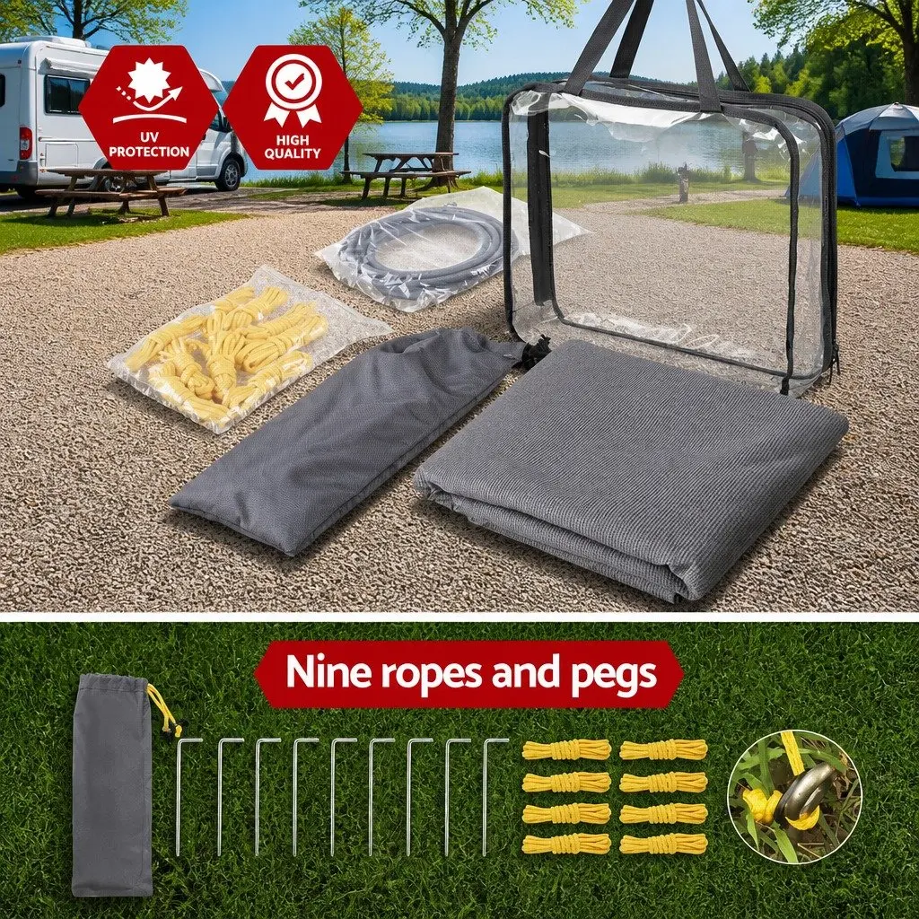 Caravan Privacy Screen Grey 4.6x1.95M UV Protected Easy Setup