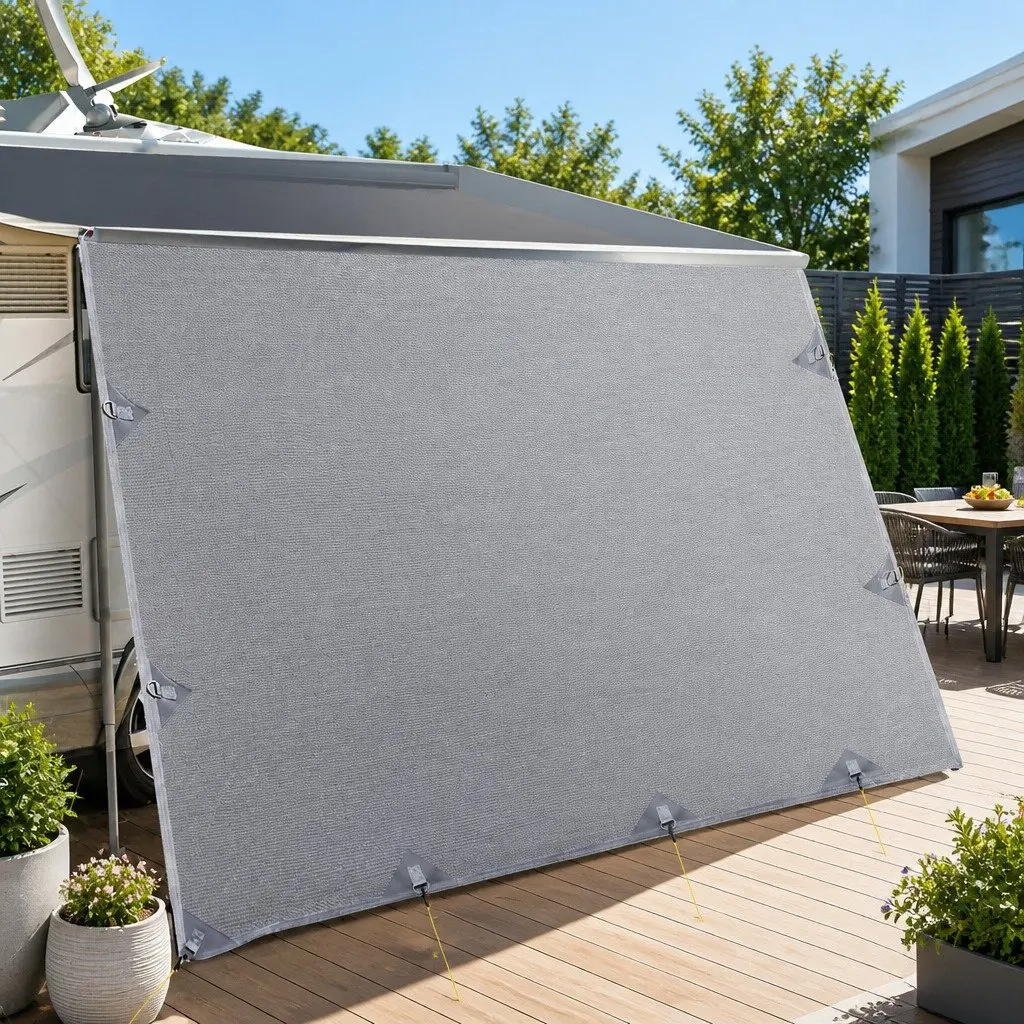 Caravan Privacy Screen Grey 4.9 x 1.95M UV Protection Water-Repellent Easy Setup