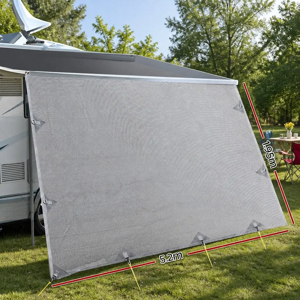 Caravan Privacy Screen Grey 5.2x1.95M UV Protected Water Repellent Easy Setup