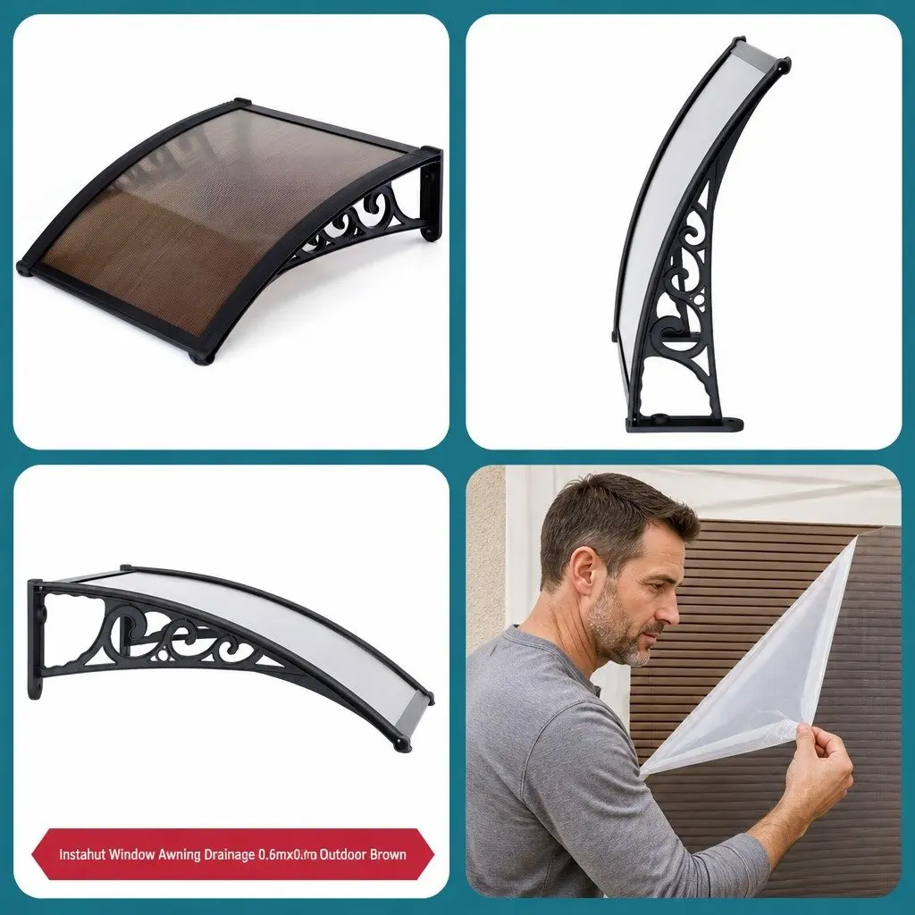 Awning Canopy Brown 0.6m x 0.6m UV Rain Protection