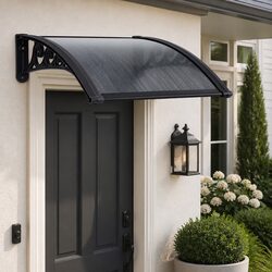 Window Awning 0.6mx0.6m Outdoor Door Canopy Drainage PC Panel Grey Black