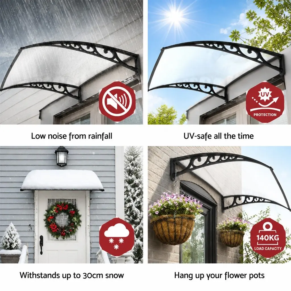 Window Door Awning Transparent 1m x 1.2m PC Panel Outdoor Sun Rain Protection