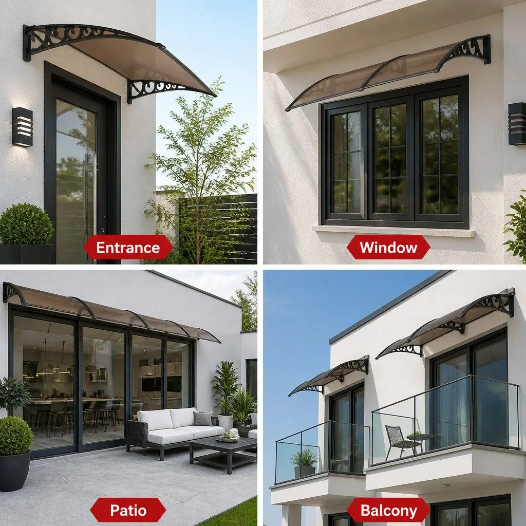 Window Door Awning 1m x 1.2m Outdoor Shade Canopy PC Panel Modern Design