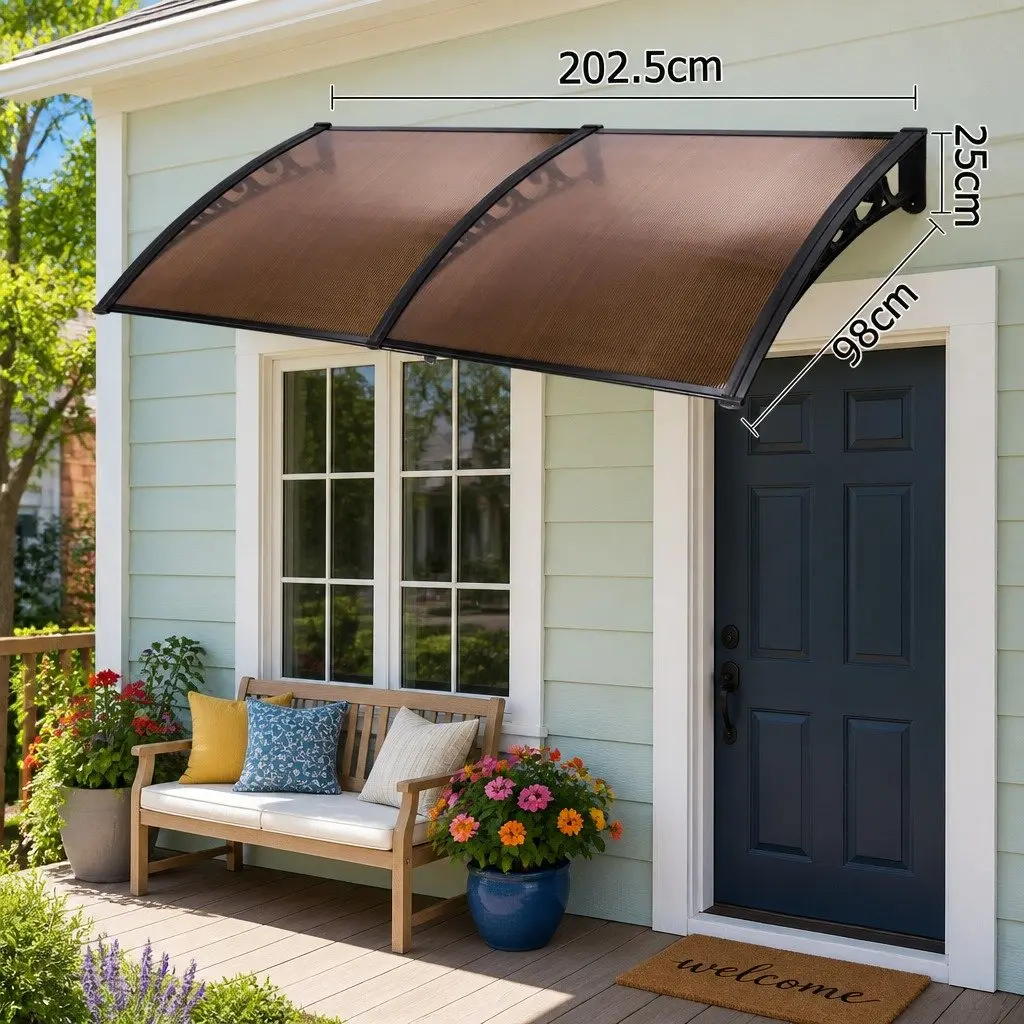 Window Door Awning Canopy Brown 1m x 2m UV and Rain Resistant DIY Installation