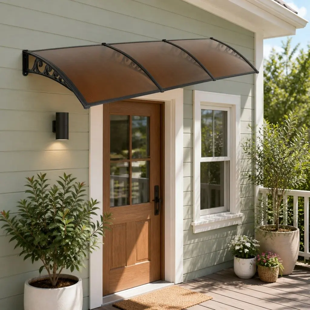Window Door Awning Brown Black 1m x 3m Polycarbonate Panel Aluminium Bars