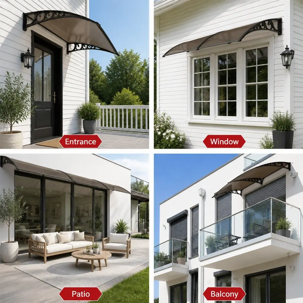 Window Door Awning Brown 1m x 6m PC Panel Hollow Canopy Weather Protection