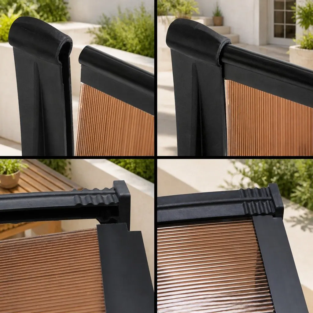 Window Door Awning Canopy 1m x 2m Brown Sheet Black Frame DIY Installation