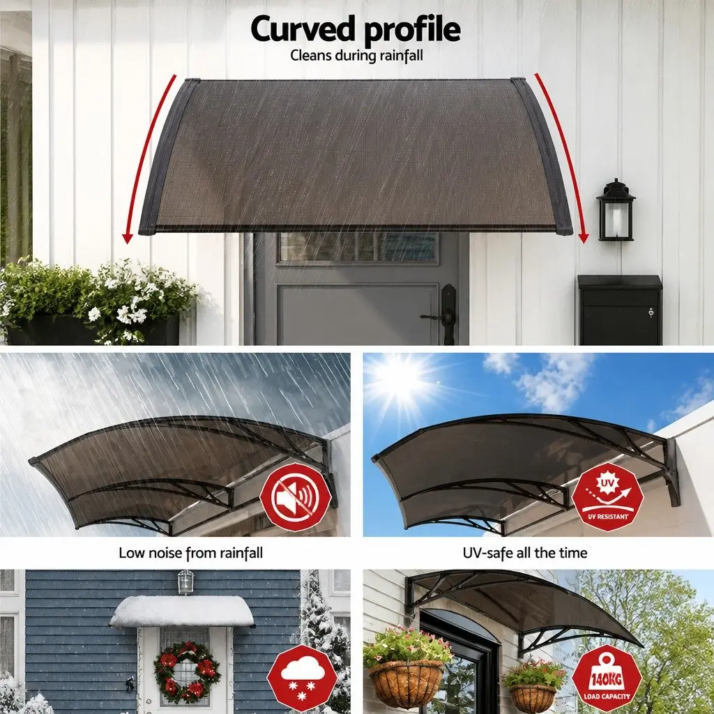 Awning Canopy Brown 1m x 4m UV Rain Resistant PC Panel Black Frame