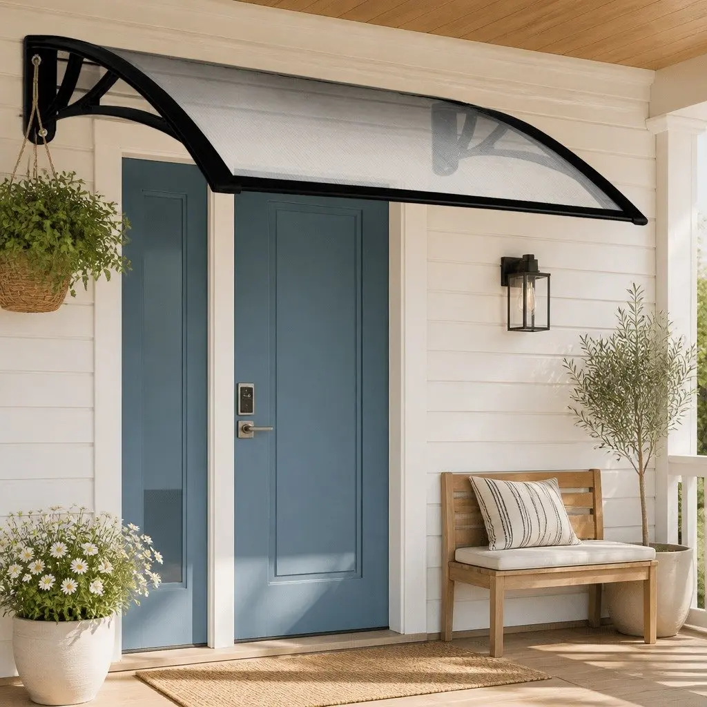 Awning Canopy Transparent Panel 1m x 2m Black Bracket Outdoor Shade