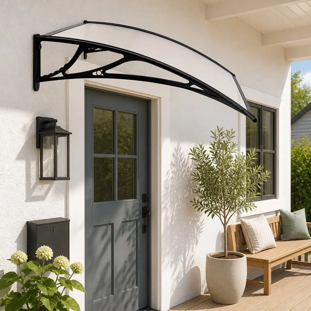 Awning Canopy Transparent Panel 1m x 2m Black Bracket Outdoor Shade