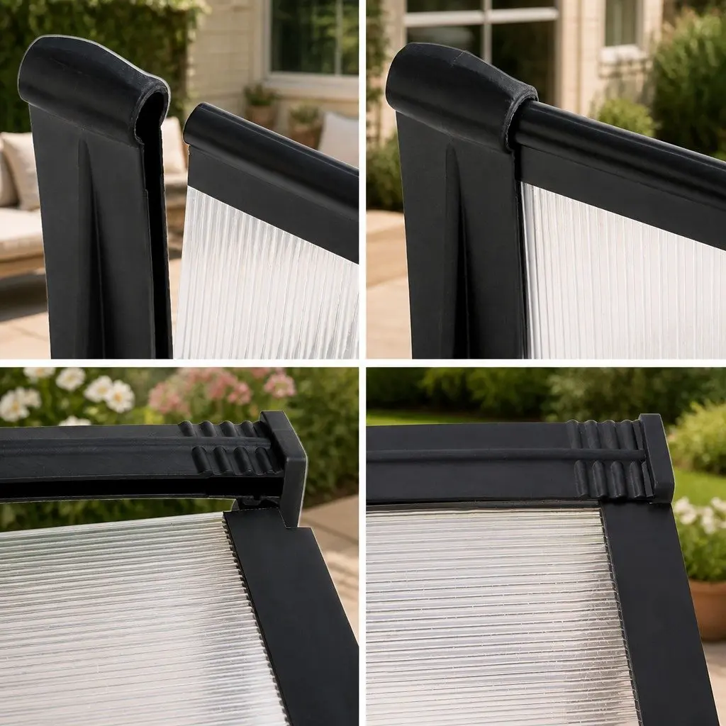 Awning Canopy Transparent Panel 1m x 2m Black Bracket Outdoor Shade