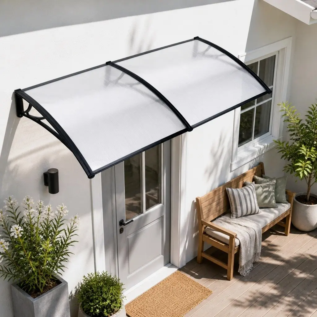 Awning Canopy Transparent Panel 1m x 2m Black Bracket Outdoor Shade