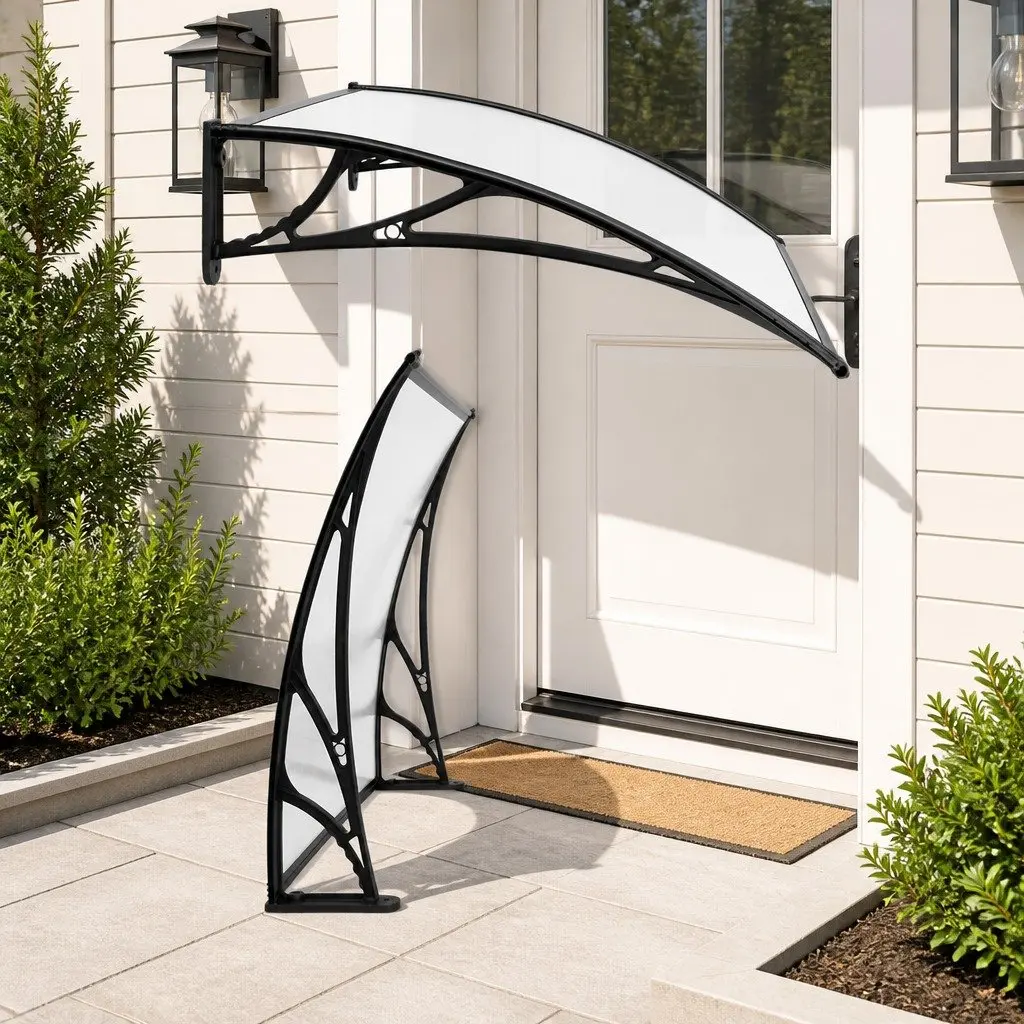 Awning Canopy Transparent Panel 1m x 4m UV Rain Resistant Black Brackets DIY Shade Cover