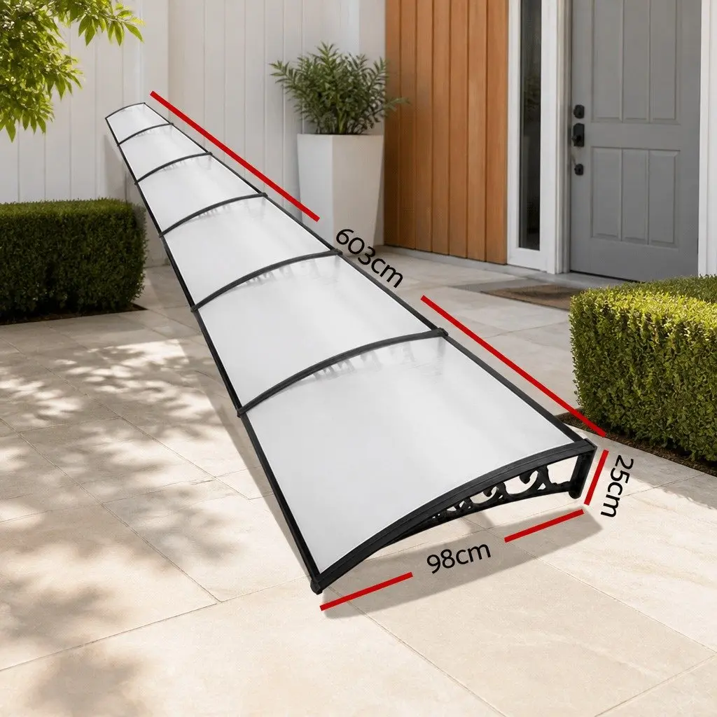 Awning Transparent 1m x 6m PC Panel Canopy Shade for Door Window Balcony