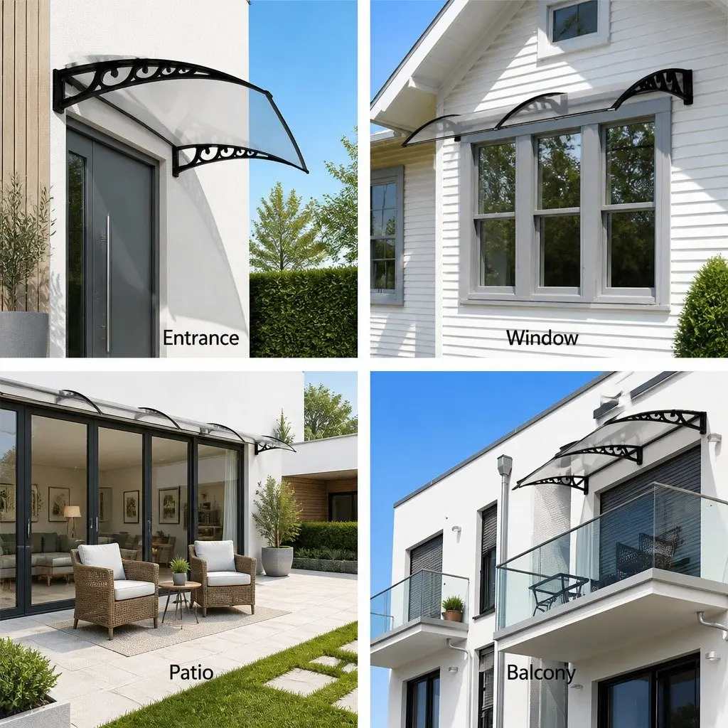 Awning Transparent 1m x 6m PC Panel Canopy Shade for Door Window Balcony