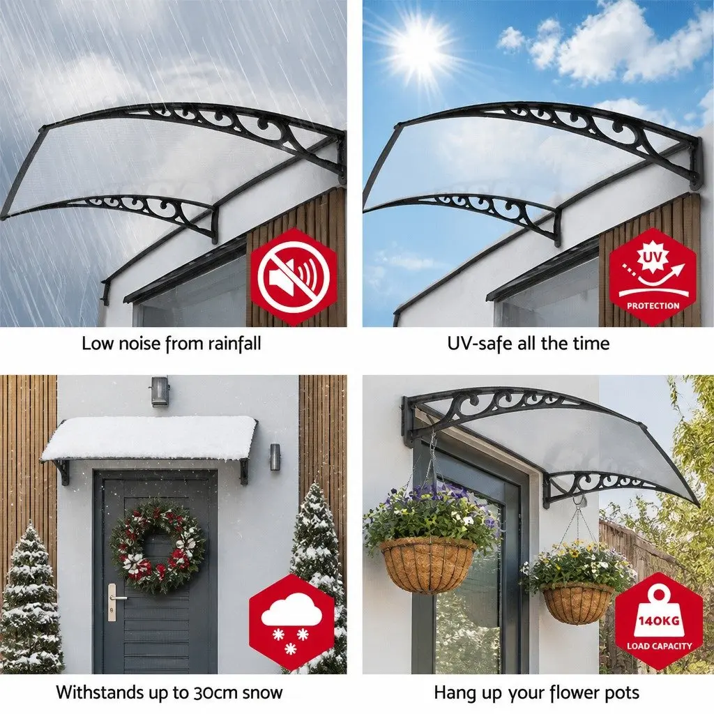 Awning Transparent 1m x 6m PC Panel Canopy Shade for Door Window Balcony
