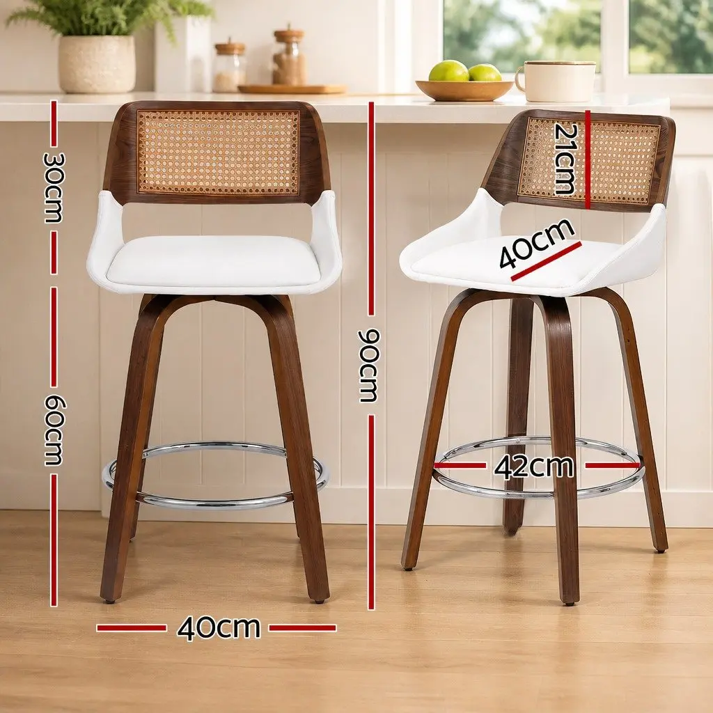 Bar Stools Swivel Kitchen Counter Stool Chair 60cm Seat Height White Walnut