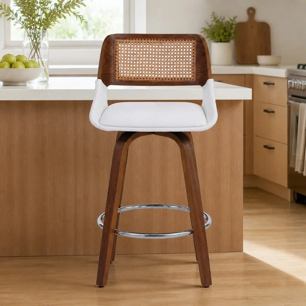 Bar Stools Swivel Kitchen Counter Stool Chair 60cm Seat Height White Walnut