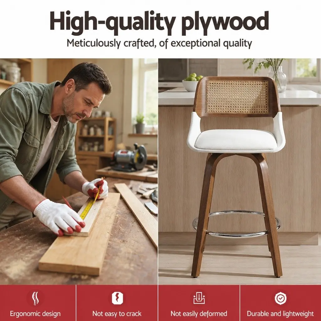 Bar Stools Swivel Kitchen Counter Stool Chair 60cm Seat Height White Walnut