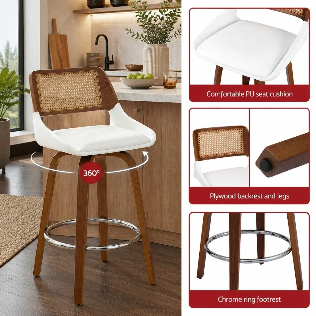 Bar Stools Swivel Kitchen Counter Stool Chair 60cm Seat Height White Walnut