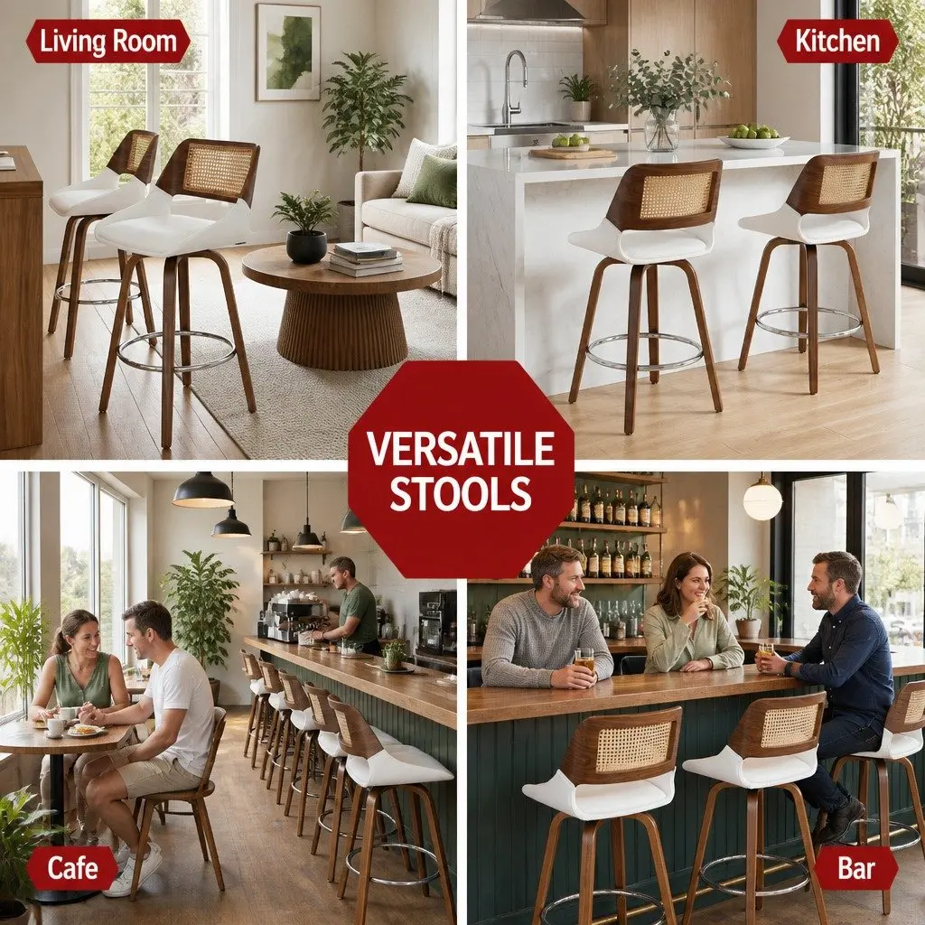 Bar Stools Swivel Kitchen Counter Stool Chair 60cm Seat Height White Walnut