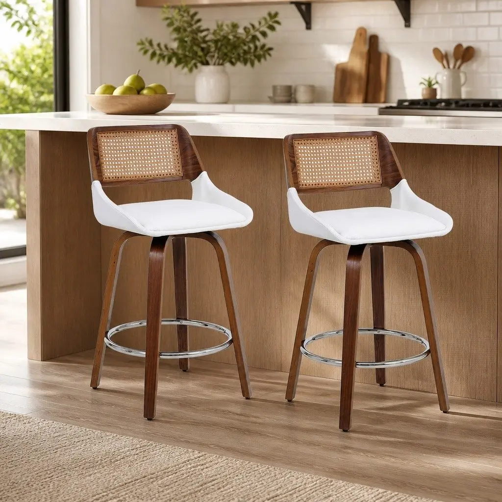 Bar Stools Set of 2 Swivel Kitchen Counter Chairs 60cm Seat Height Chrome