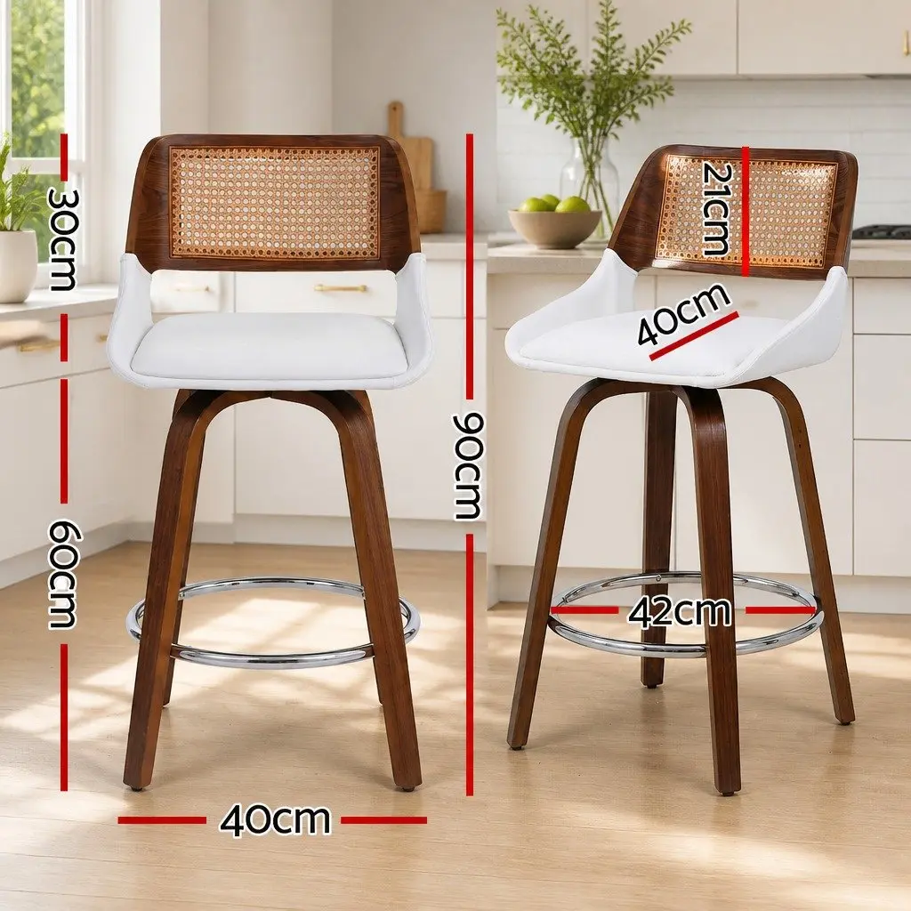 Bar Stools Set of 3 Swivel Kitchen Counter Chair 60cm Seat Height Walnut White