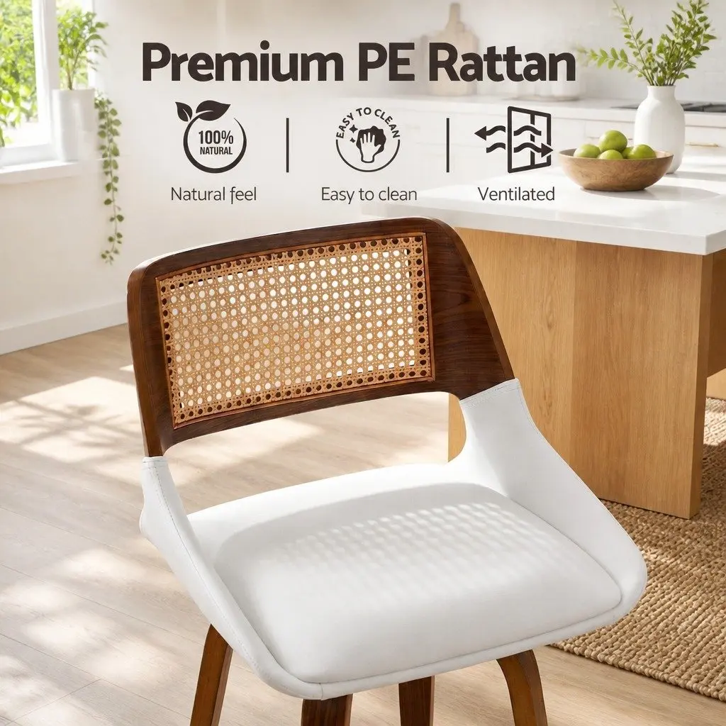 Bar Stools Set of 3 Swivel Kitchen Counter Chair 60cm Seat Height Walnut White