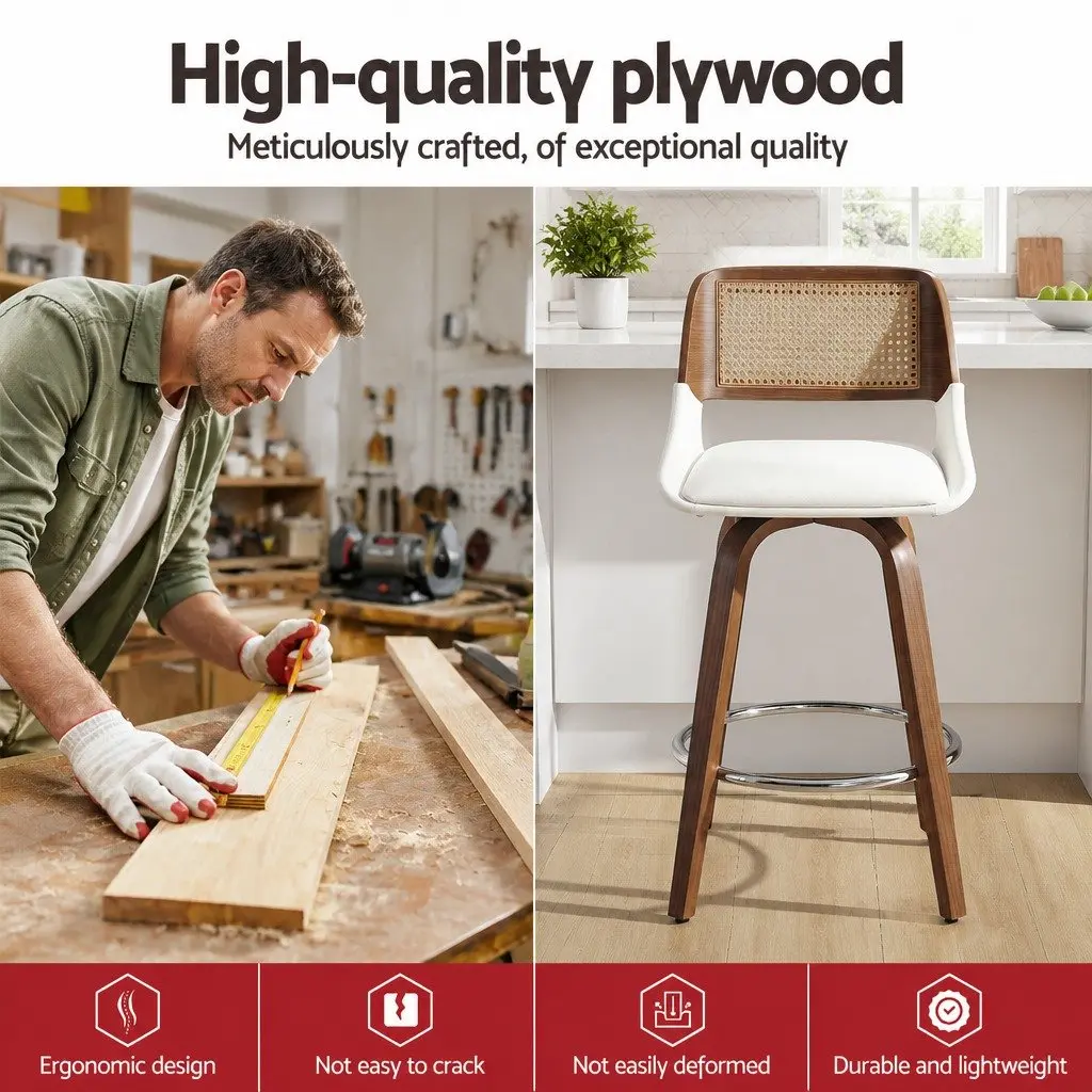 Bar Stools Set of 3 Swivel Kitchen Counter Chair 60cm Seat Height Walnut White