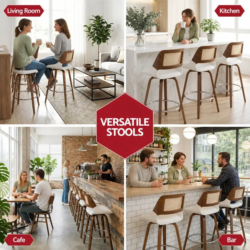 Bar Stools Set of 3 Swivel Kitchen Counter Chair 60cm Seat Height Walnut White