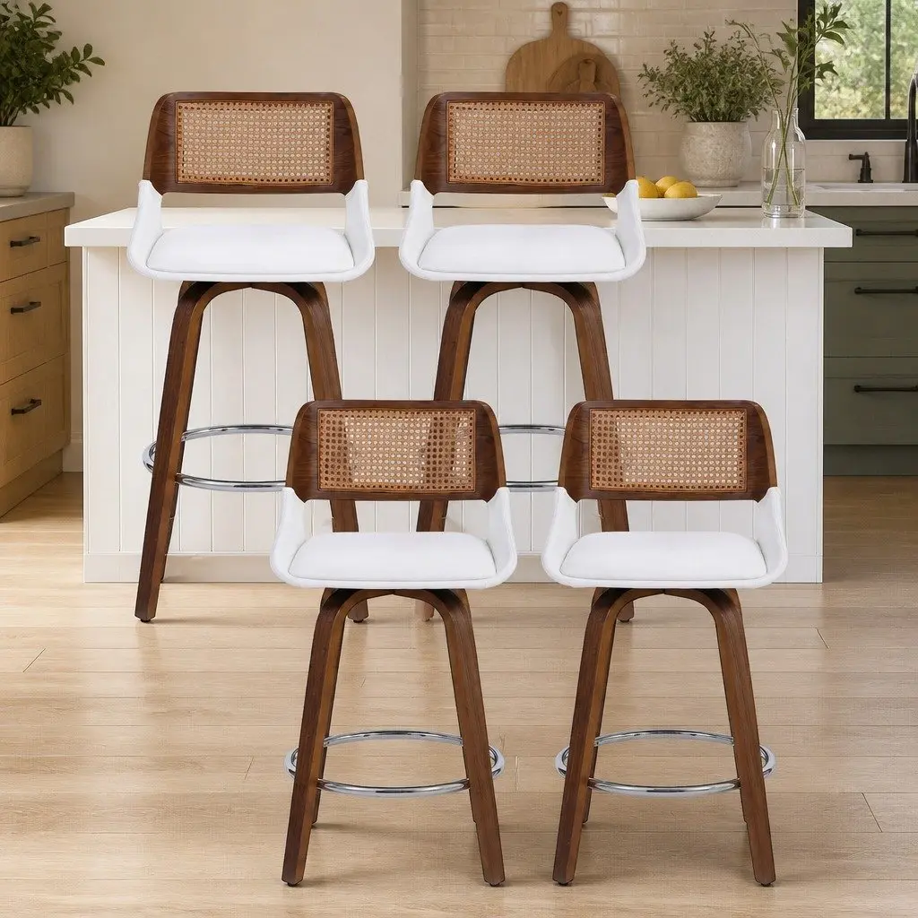 Bar Stools Set of 4 Swivel Kitchen Counter Chair 60cm Seat Height Walnut White